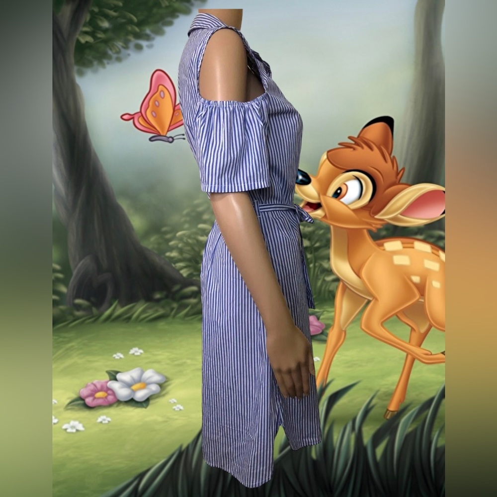 Disney Bambi Embroidered Cold Shoulder Shirt Dress ,Tie Waist Size Small 8-10 - Picture 4 of 10